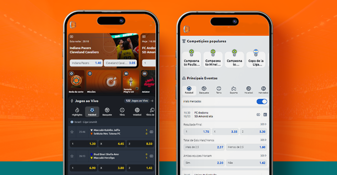 Imagem mostra smartphones abertos na página principal do app da Betano