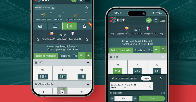 Imagem mostra smartphone abertos na página de apostas da 22Bet