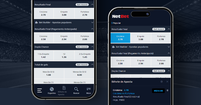 Imagem mostra smartphones abertos na página de apostas da NetBet