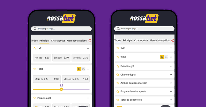Imagem mostra celulares abertos na página de aposta da NossaBet