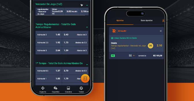 Imagem mostra smartphones abertos na página de apostas da Rivarly