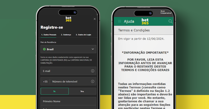 Imagem mostra celulares abertos na página de cadastro da bet365