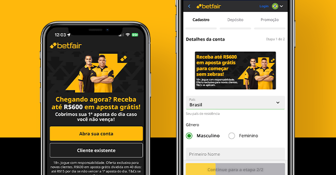 Imagem mostra celulares abertos na página de cadastro da Betfair