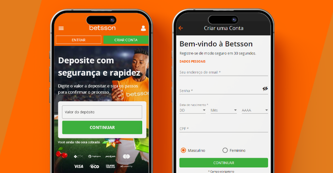 Imagem mostra dois celulares abertos na página de cadastro da Betsson