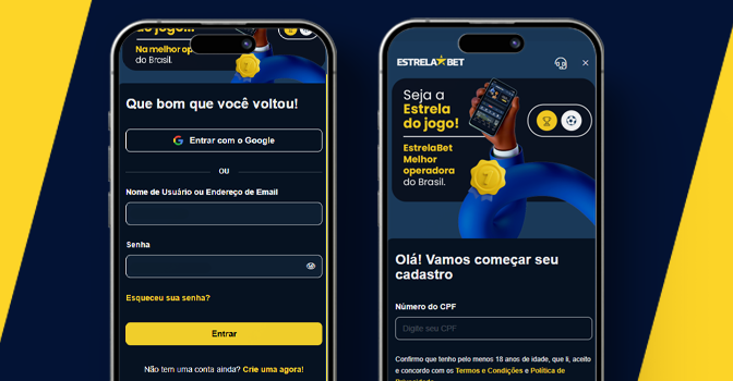 Imagem mostra celulares abertos na página de cadastro da Estrela Bet