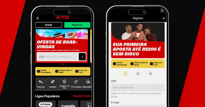 Imagem mostra dois celulares abertos na página de cadastro da KTO