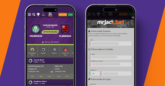 Imagem mostra celulares abertos na página de cadastro da Mr. Jack Bet