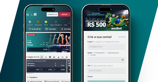 Imagem mostra celulares abertos na página de cadastro da Novibet