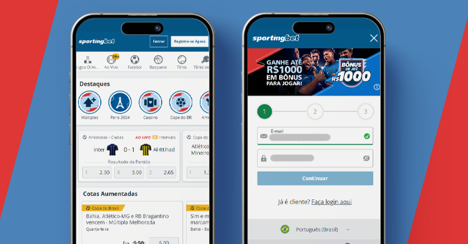 Imagem mostra celulares abertos na página de cadastro da Sportingbet