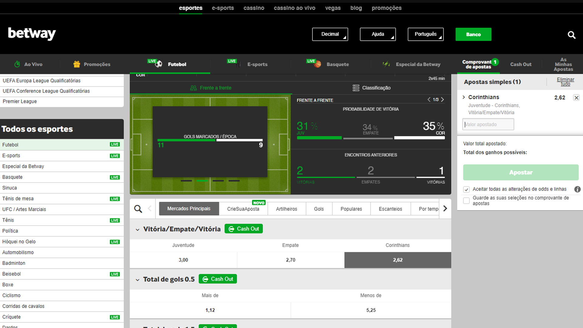 screenshot aposta apos cadastro betway