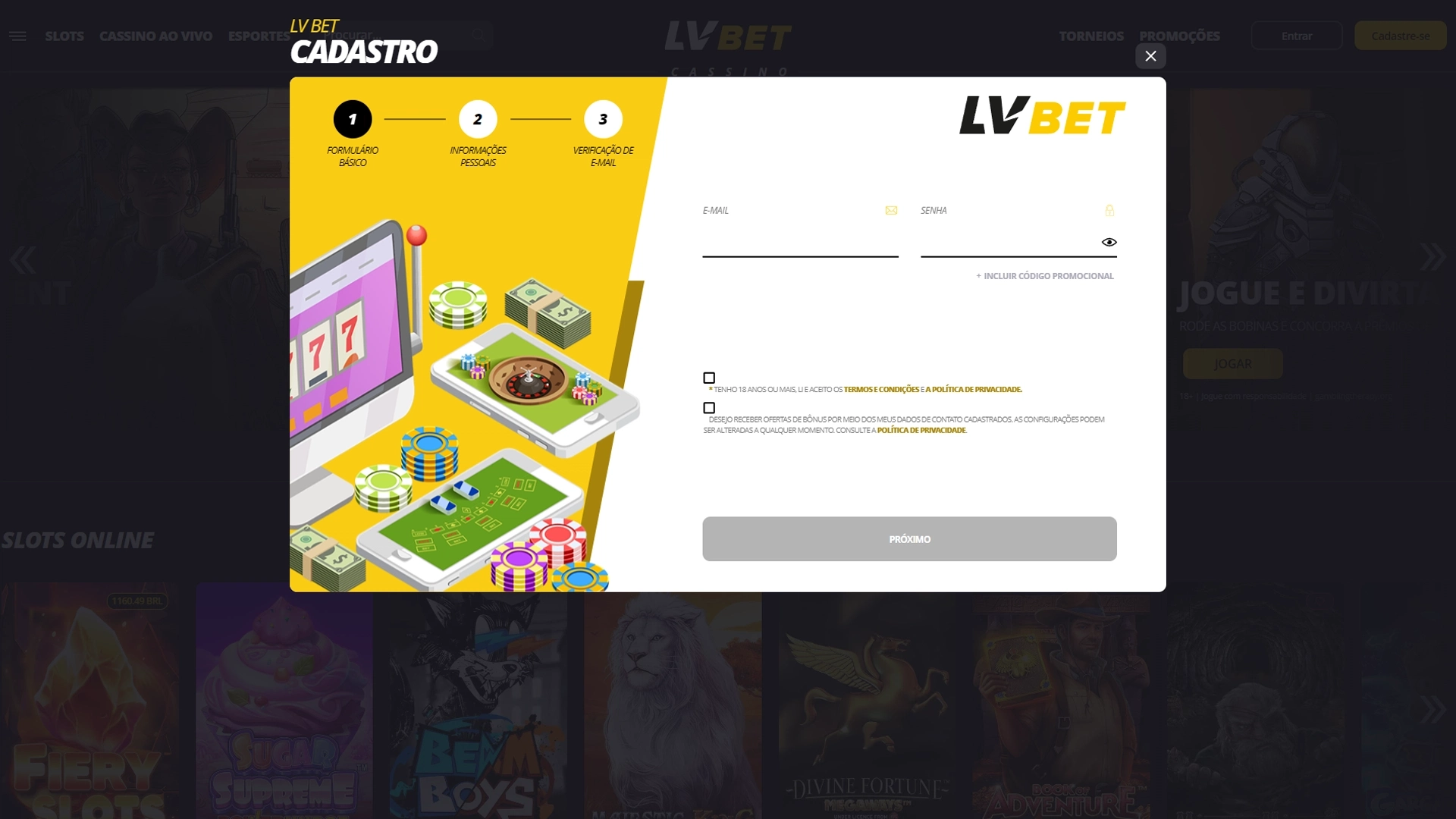 Print mostra página de cadastro da lVBet