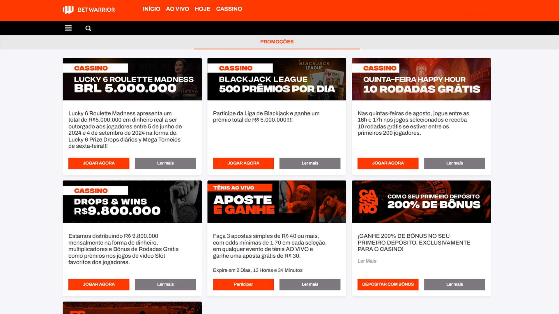 screenshot ofertas betwarrior