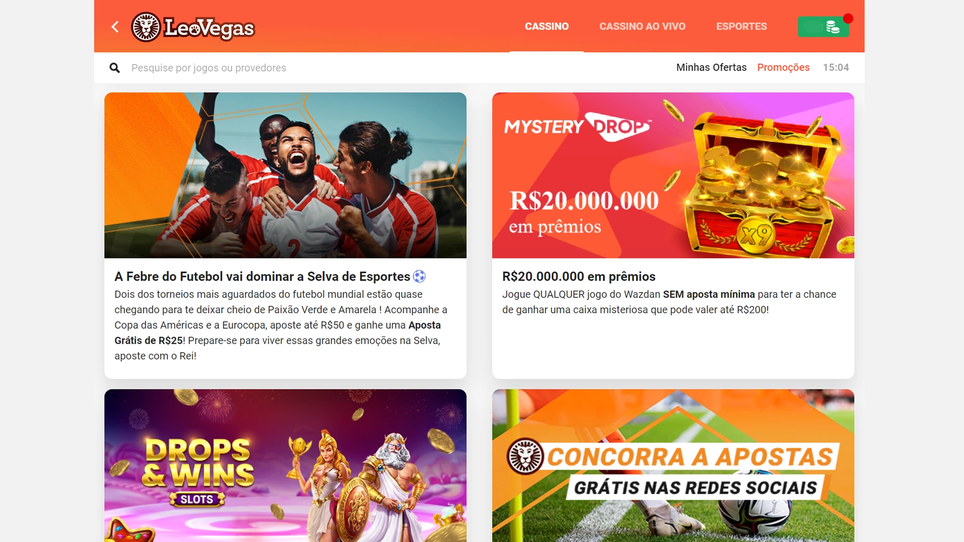 screenshot ofertas leovegas