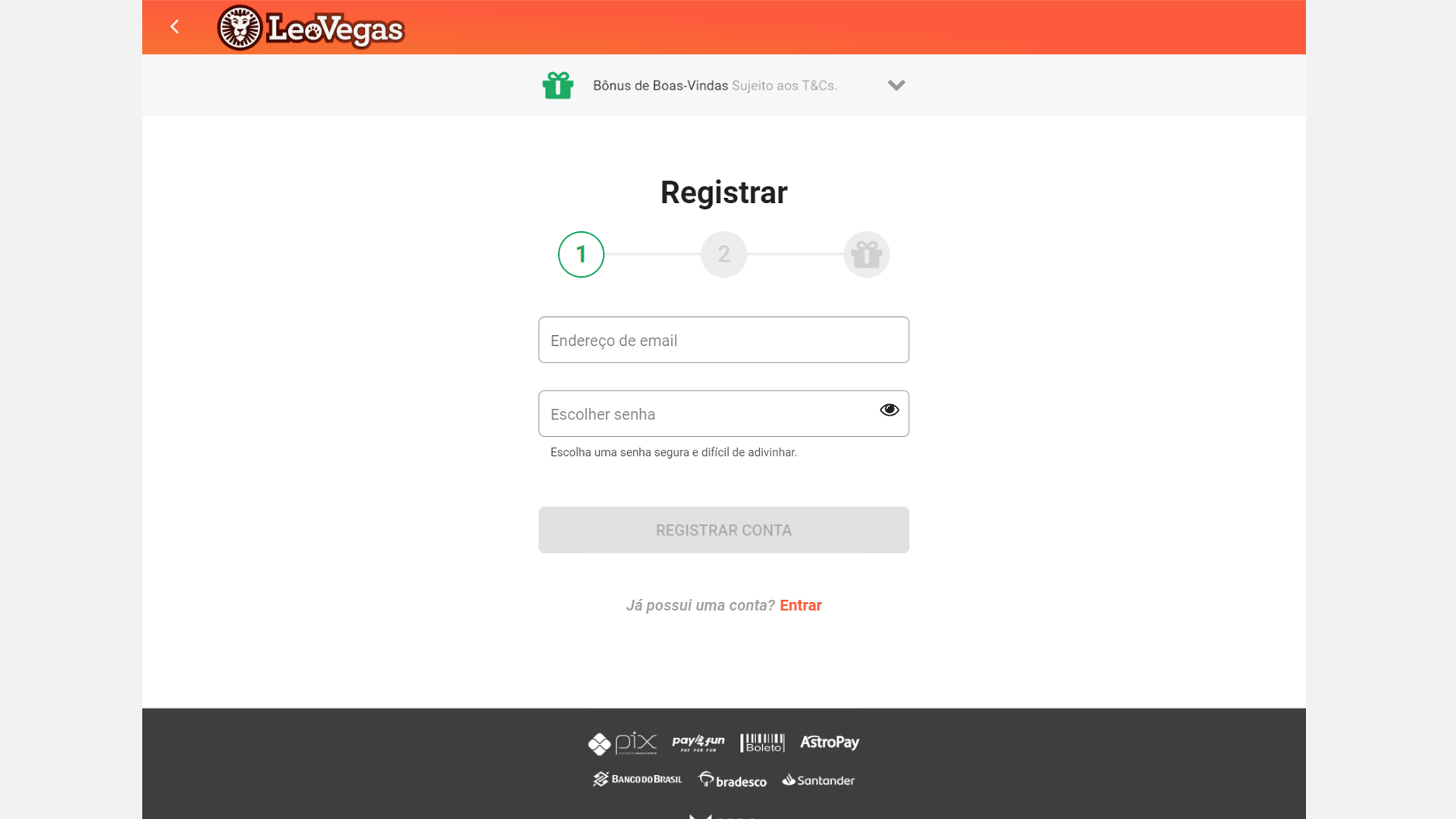 screenshot registro leovegas