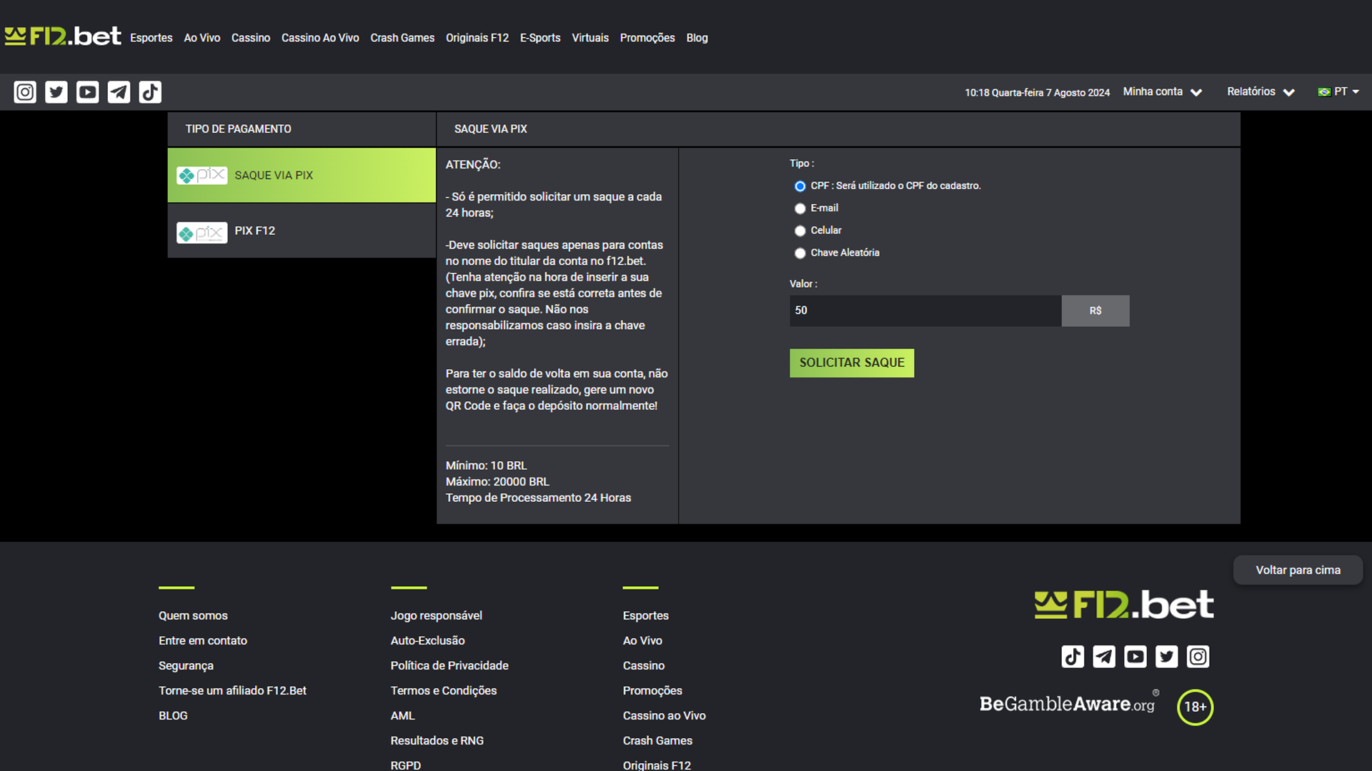 screenshot saque pix f12 bet